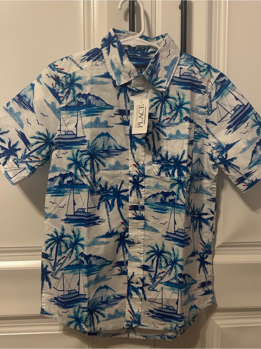 Place Boys Blue and White Tropical Button-Down Shirt